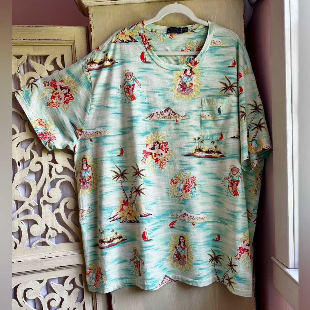 Ralph Lauren Polo Hawaii Island “Bear” Surfer Wahine T-shirt, Men’s 4XL. EUC.